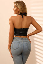 Load image into Gallery viewer, PU Crisscross Halter Neck Cropped Top