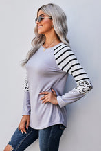 Load image into Gallery viewer, Leopard Panel Striped Raglan Sleeve Top