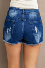 Load image into Gallery viewer, Spliced Lace Distressed Denim Shorts
