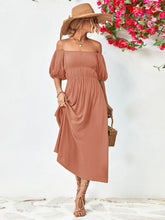 Load image into Gallery viewer, Off-Shoulder Balloon Sleeve Midi Dress