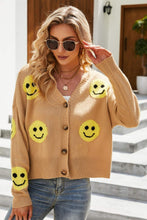 Load image into Gallery viewer, Smiley Face Ribbed Trim V-Neck Cardigan