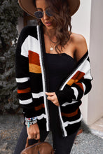Load image into Gallery viewer, Striped Open Front Dropped Shoulder Longline Cardigan