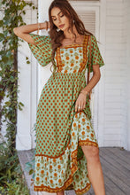 Load image into Gallery viewer, Bohemian Square Neck Flutter Sleeve Maxi Dress