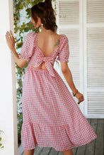 Load image into Gallery viewer, Plaid Cutout Square Neck Smocked Dress