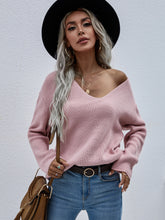 Load image into Gallery viewer, Deep V Rib-Knit Sweater