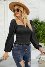 Load image into Gallery viewer, Frill Hem Smocked Balloon Sleeve Blouse