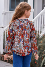 Load image into Gallery viewer, Girls Printed Notched Neck Puff Sleeve Blouse