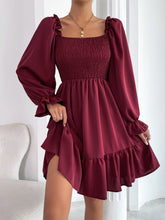 Load image into Gallery viewer, Smocked Square Neck Flounce Sleeve Dress