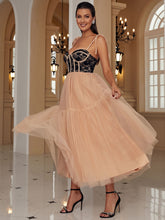 Load image into Gallery viewer, Two-Tone Tie-Shoulder Spliced Tulle Dress
