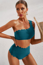 Load image into Gallery viewer, Scalloped Trim One-Shoulder Bikini Set