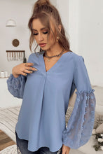 Load image into Gallery viewer, Swiss Dot Balloon Sleeve V-Neck Blouse