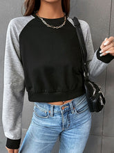Load image into Gallery viewer, Two-Tone Raglan Sleeve Cropped Sweatshirt