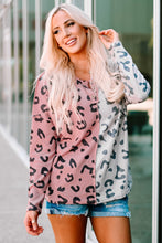 Load image into Gallery viewer, Leopard Color Block Waffle-Knit Henley Top