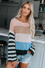Load image into Gallery viewer, Color Block Boat Neck Dropped Shoulder Sweater