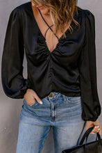 Load image into Gallery viewer, Plunge Puff Sleeve Blouse