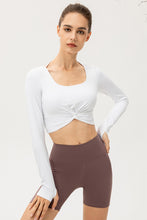 Load image into Gallery viewer, Twist Front Square Neck Long Sleeve Cropped Sports Top
