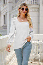 Load image into Gallery viewer, Waffle-Knit Puff Sleeve Square Neck Top