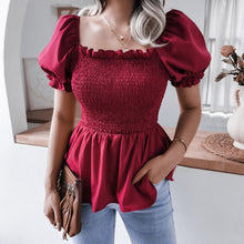 Load image into Gallery viewer, Smocked Puff Sleeve Peplum Top