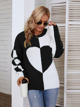 Load image into Gallery viewer, Contrast Heart Pattern Rib-Knit Sweater