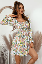 Load image into Gallery viewer, Floral Flounce Sleeve Smocked Square Neck Dress