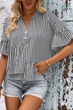 Load image into Gallery viewer, Striped Asymmetrical Flounce Sleeve Blouse