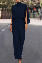 Load image into Gallery viewer, Tie Back Mock Neck Split Sleeve Jumpsuit