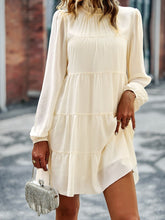 Load image into Gallery viewer, Frill Neck Puff Sleeve Tiered Dress