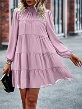 Load image into Gallery viewer, Frill Neck Puff Sleeve Tiered Dress
