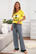 Load image into Gallery viewer, Graphic Tee and Plaid Pants Lounge Set