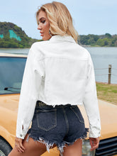 Load image into Gallery viewer, Cropped Collared Neck Raw Hem Denim Jacket