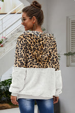 Load image into Gallery viewer, Spliced Leopard Drawstring Zip-Up Teddy Hoodie