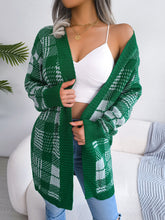 Load image into Gallery viewer, Plaid Open Front Ribbed Trim Longline Cardigan