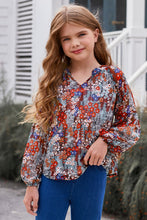 Load image into Gallery viewer, Girls Printed Notched Neck Puff Sleeve Blouse