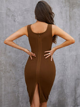 Load image into Gallery viewer, Ribbed Back Slit Sleeveless Notched Dress