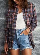 Load image into Gallery viewer, Plaid Slit High-Low Shirt with Pockets