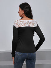 Load image into Gallery viewer, Lace Trim Long Sleeve Round Neck Tee
