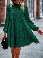 Load image into Gallery viewer, Frill Neck Puff Sleeve Tiered Dress