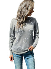 Load image into Gallery viewer, Heart Print Dropped Shoulder Round Neck Sweater