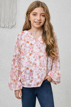 Load image into Gallery viewer, Girls Printed Notched Neck Puff Sleeve Blouse