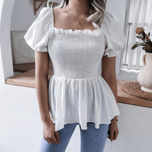 Load image into Gallery viewer, Smocked Puff Sleeve Peplum Top