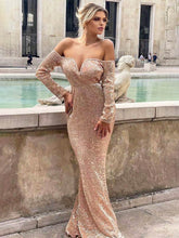 Load image into Gallery viewer, Sequined Off-Shoulder Fishtail Dress