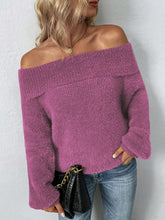 Load image into Gallery viewer, Off-Shoulder Fold-Over Fuzzy Sweater