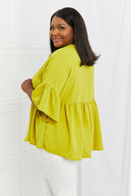 Load image into Gallery viewer, Celeste Look At Me Full Size Flowy Ruffle Sleeve Top in Lime
