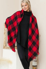 Load image into Gallery viewer, Justin Taylor Plaid Raw Hem Scarf in Black/Red