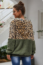 Load image into Gallery viewer, Spliced Leopard Drawstring Zip-Up Teddy Hoodie