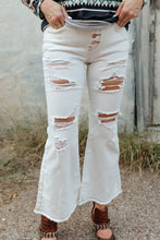 Load image into Gallery viewer, Contrast Stitching Distressed Button Fly Flare Jeans