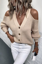 Load image into Gallery viewer, Cold-Shoulder Button-Up Rib-Knit Cardigan