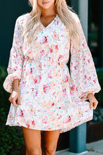 Load image into Gallery viewer, Floral Bubble Sleeve V-Neck Dress
