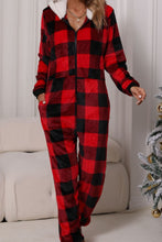 Load image into Gallery viewer, Plaid Zip Up Flannel Hooded Jumpsuit