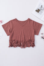 Load image into Gallery viewer, V-Neck Fringe Hem T-Shirt